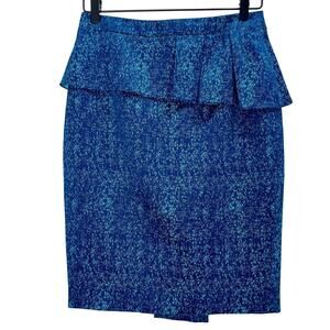 T Tahari Turquoise Pencil Skirt with Scalloped Cape Waist Jacquard Knit Womens 8